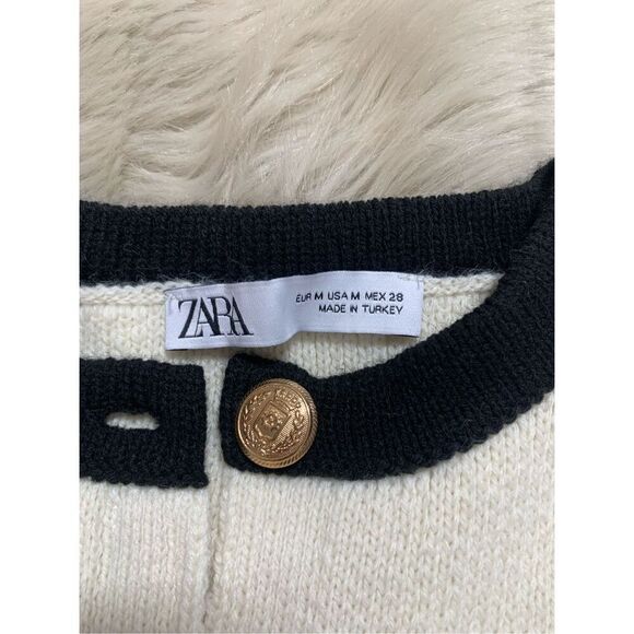 ZARA GOLDEN BUTTON KNIT CARDIGAN SWEATER BLACK WHITE MEDIUM - Picture 4 of 6